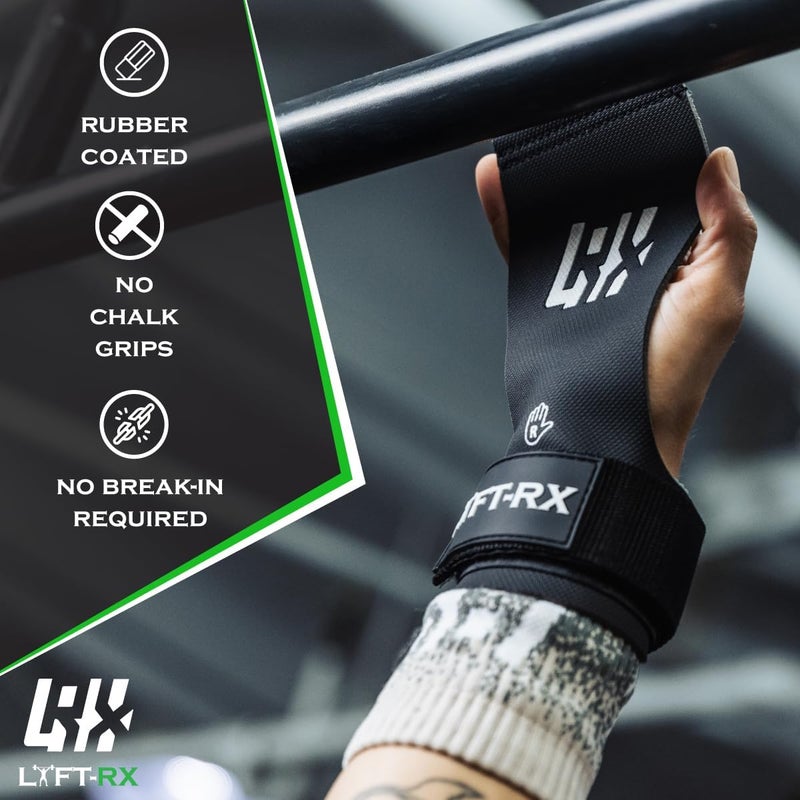 LYFT-RX Valiant Grips, Rubber Coated, No-Hole Fingerless Hand/Palm Grips w/Heavy-Duty Wrist Strap, Non-Slip, No Chalk Needed, for Weightlifting, Gym, Cross Fitness, Pull-Ups, Gymnastics - Image 3